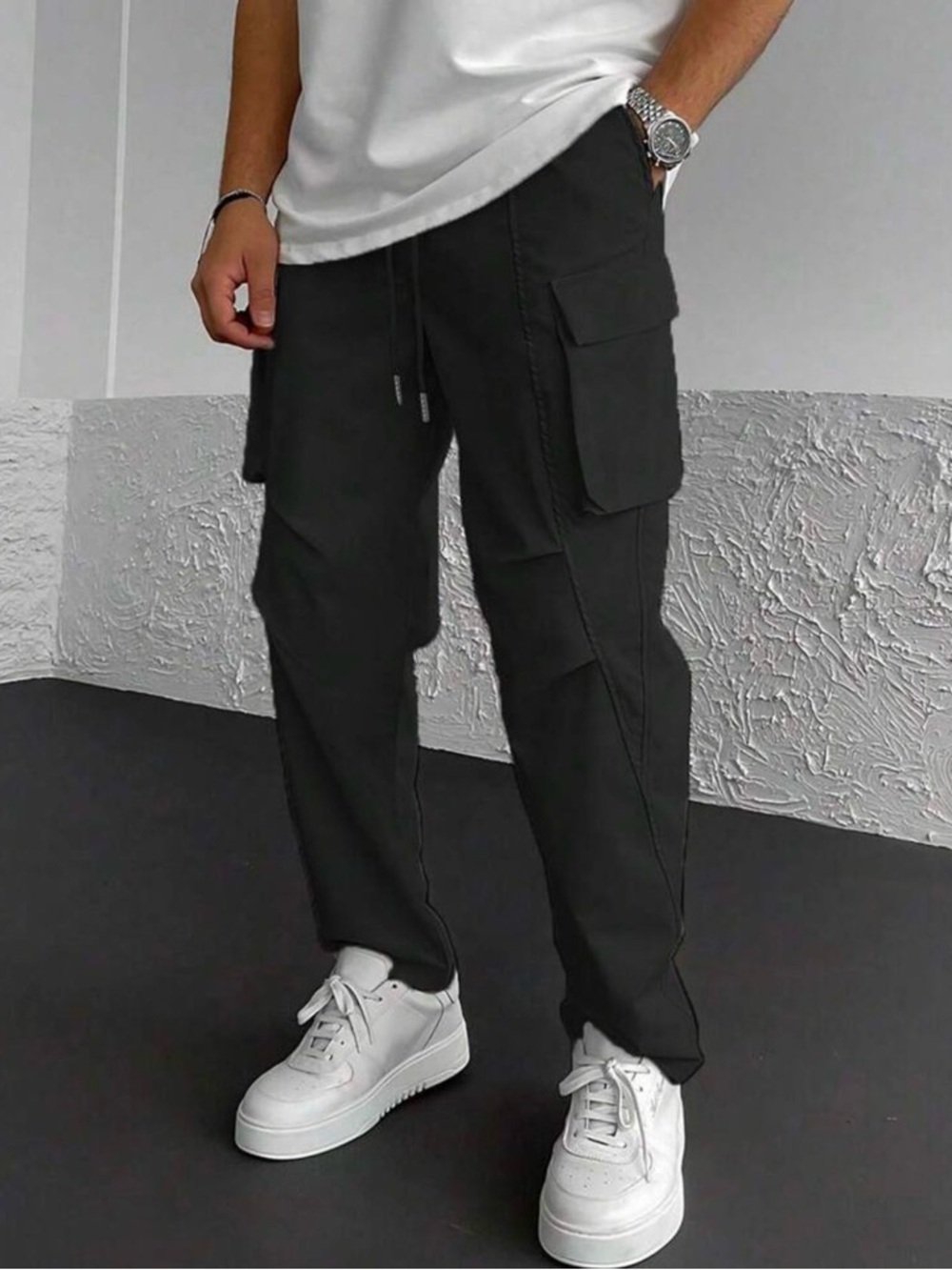 Men's Black Cargo Pants with Utility Pockets